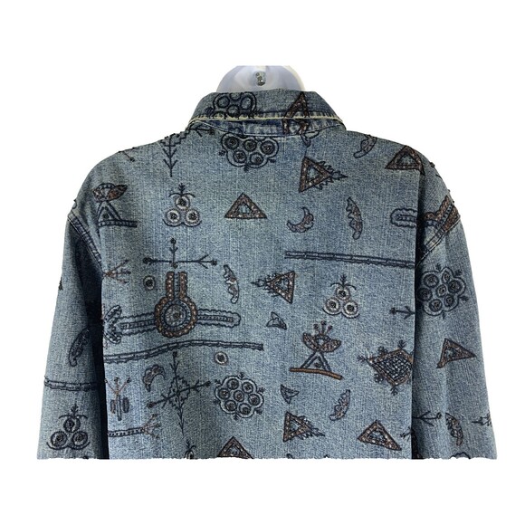 Chico's Design Silk Lining, Embroidered & Beaded Blue Jean Jacket Women 2 /M - Picture 11 of 16